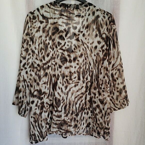 Chico's Chiffon Sequin Collar 3/4 Sleeve Sheer Blouse Lepoard Women 3 (XL) *FLAW - Picture 6 of 9